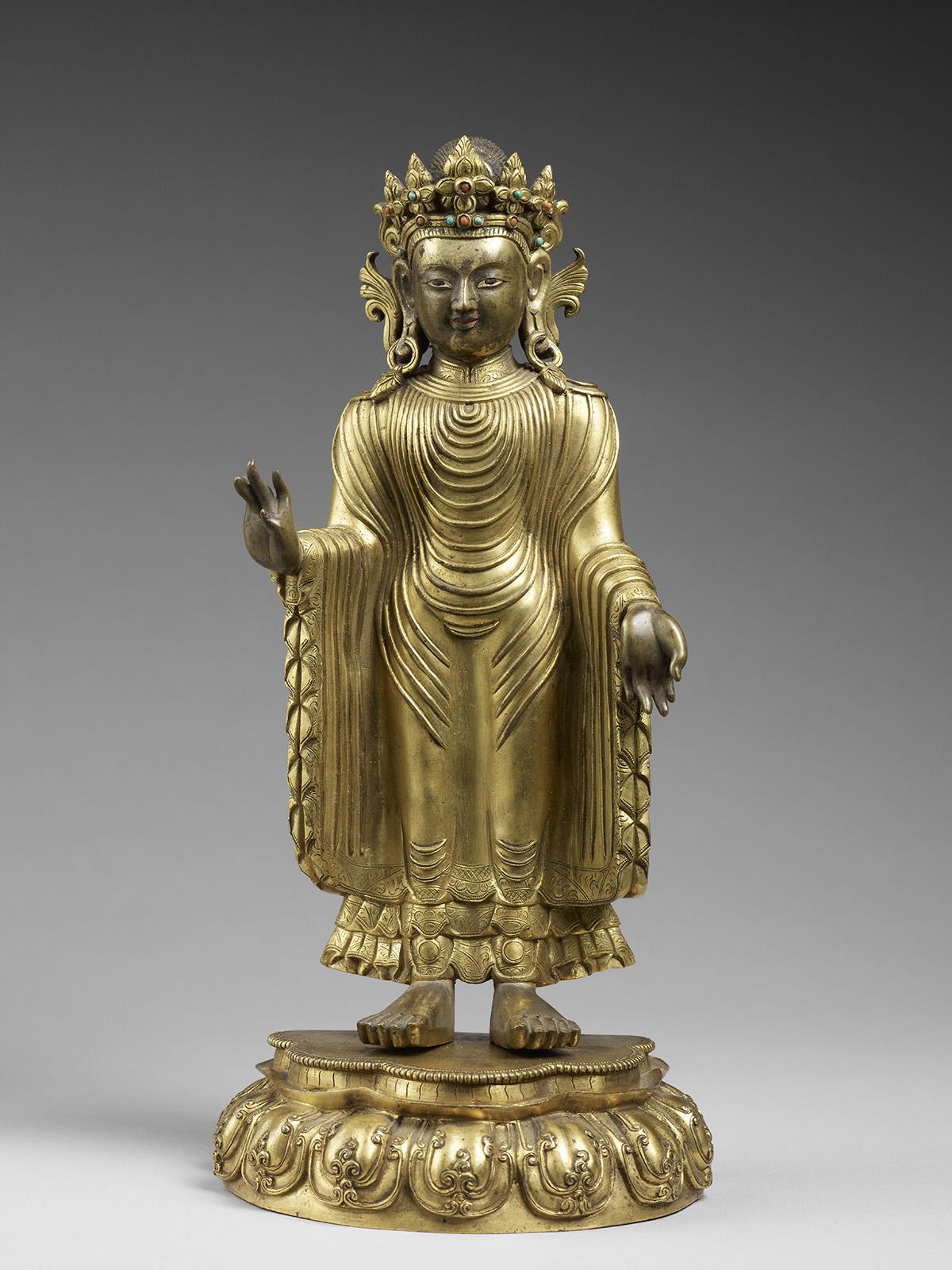 Dipankara debout (Bouddha du passé), Chine du nord, XVIIIe siècle. ©Musée national des arts asiatiques – Guimet, MNAAG, Paris, Dist. RMN-Grand Palais / Thierry Ollivier